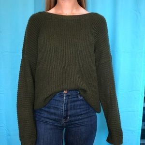 Army Green Sweater with Open Back